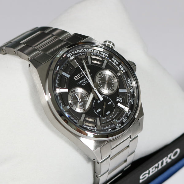 Seiko Quartz Men's Black Dial Chronograph Stainless Steel Watch