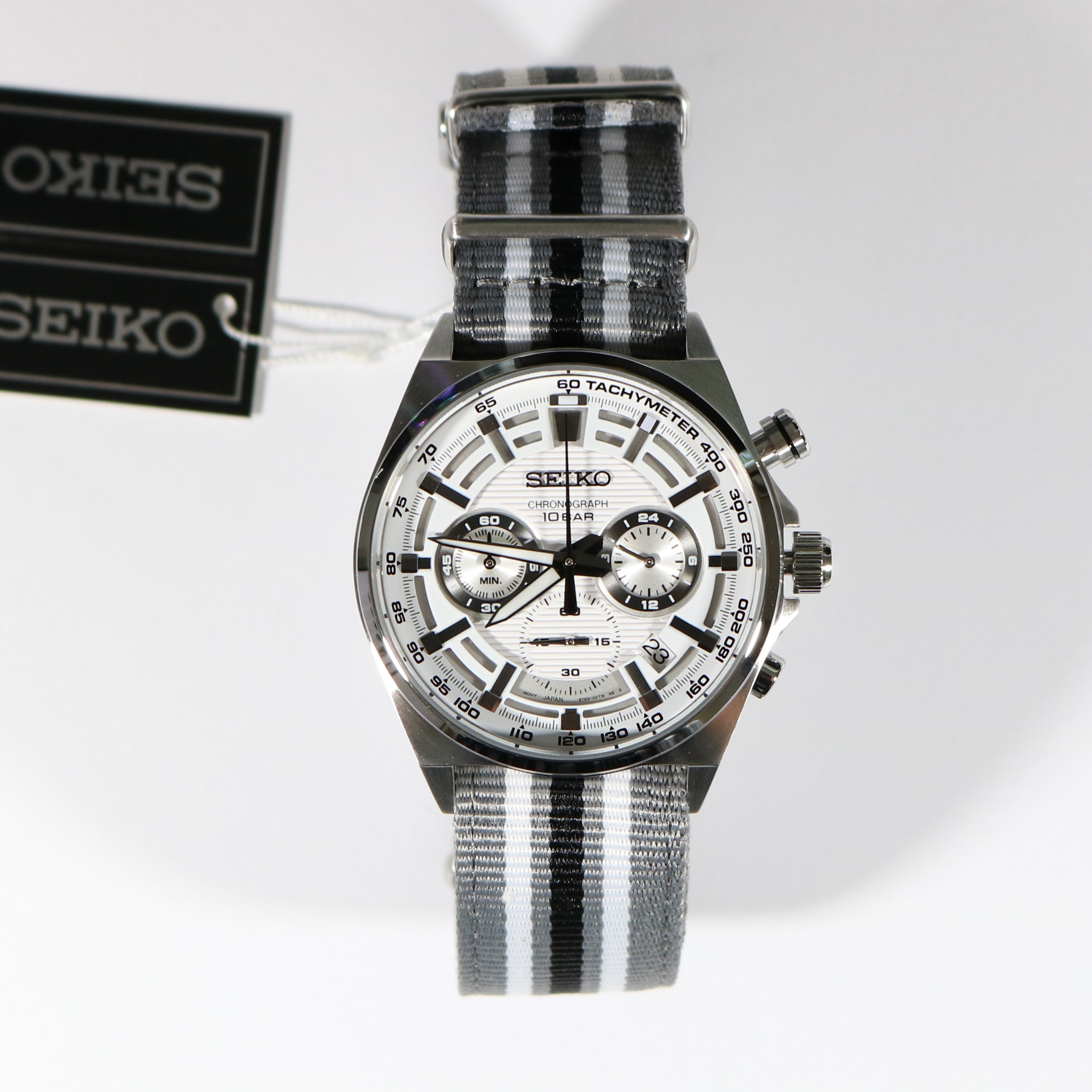 Seiko Quartz Men's White Dial Chronograph Nylon Strap Sports Watch SSB401P1
