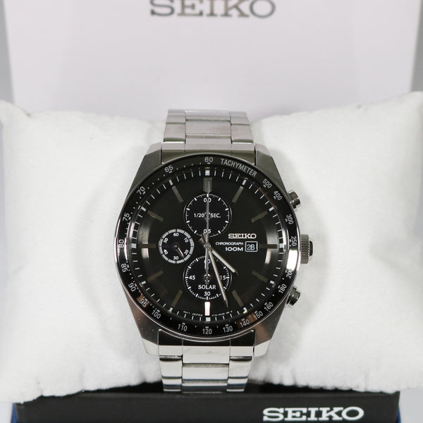 timeren Pebish rense Seiko Men's Solar Black Dial Stainless Steel Chronograph Watch SSC715P –  Chronobuy