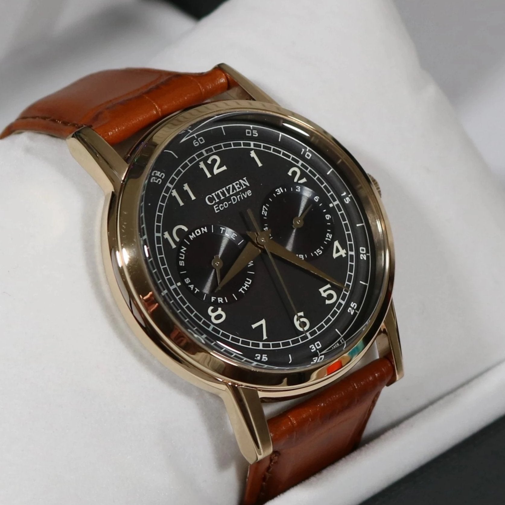 Citizen Eco-Drive Black Dial Leather Strap Men's Watch AO9003-08E Chronobuy Citizen Eco-Drive Black Dial Leather Strap Men's Watch AO9003-08E Chronobuy