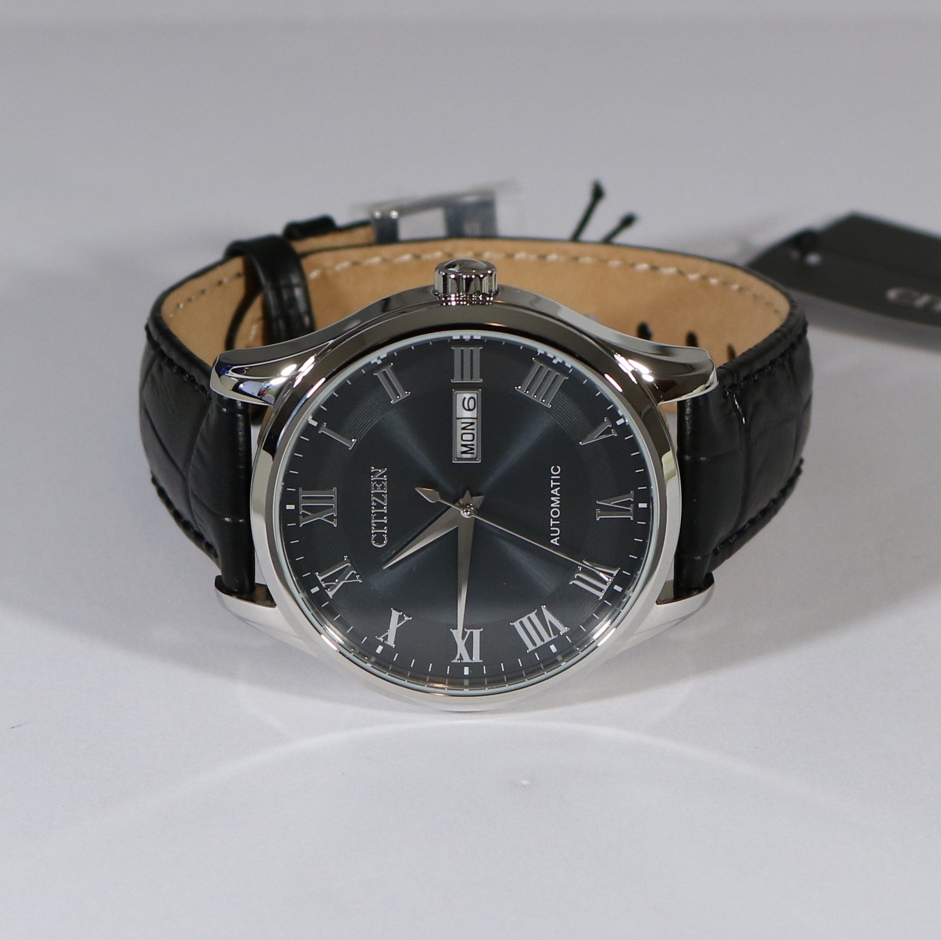 Citizen Grey Dial Automatic Men's Black Leather Band Watch NH8360-12H - Chronobuy