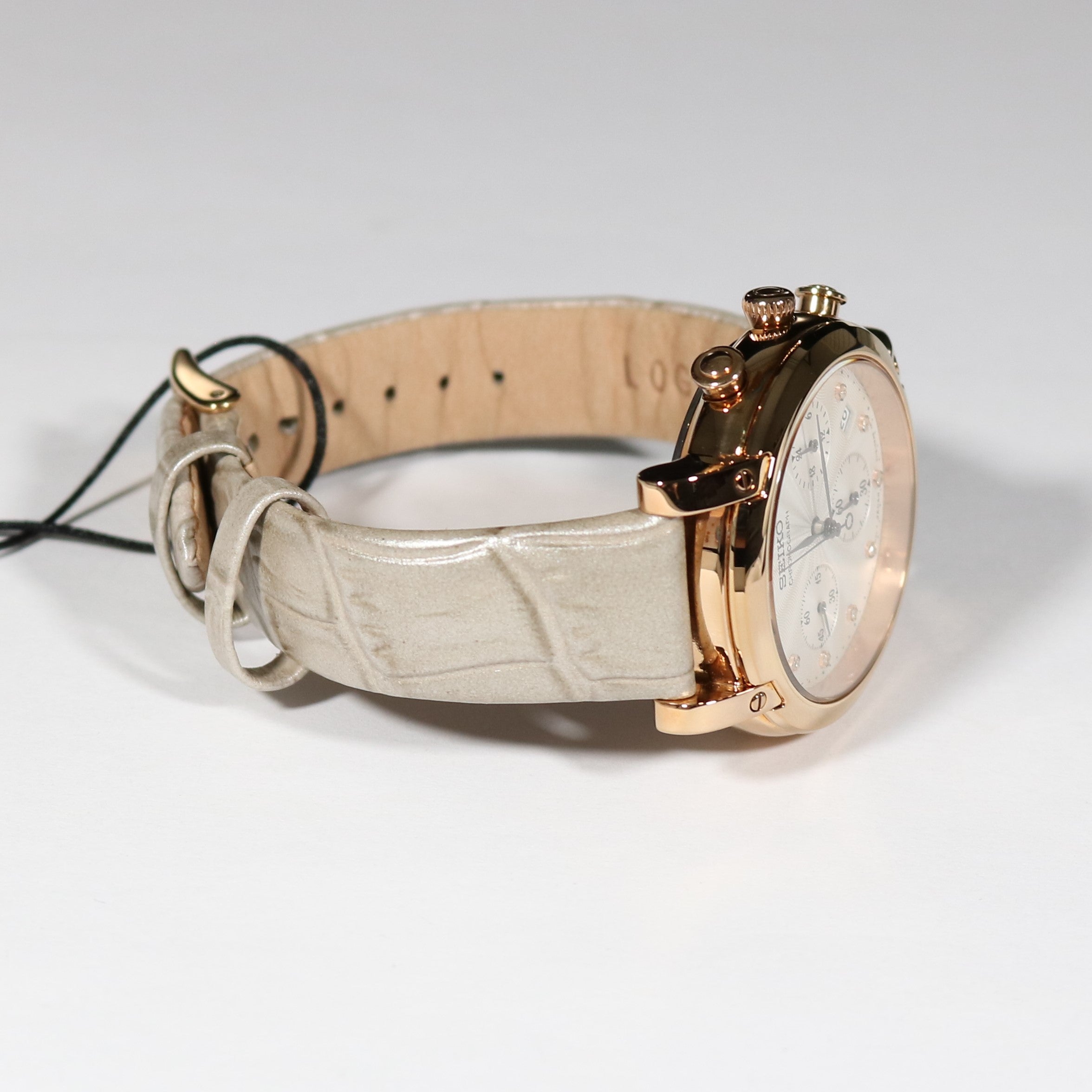 Seiko Women's Rose Gold Tone White Textured Dial Chronograph Watch SRW834P1