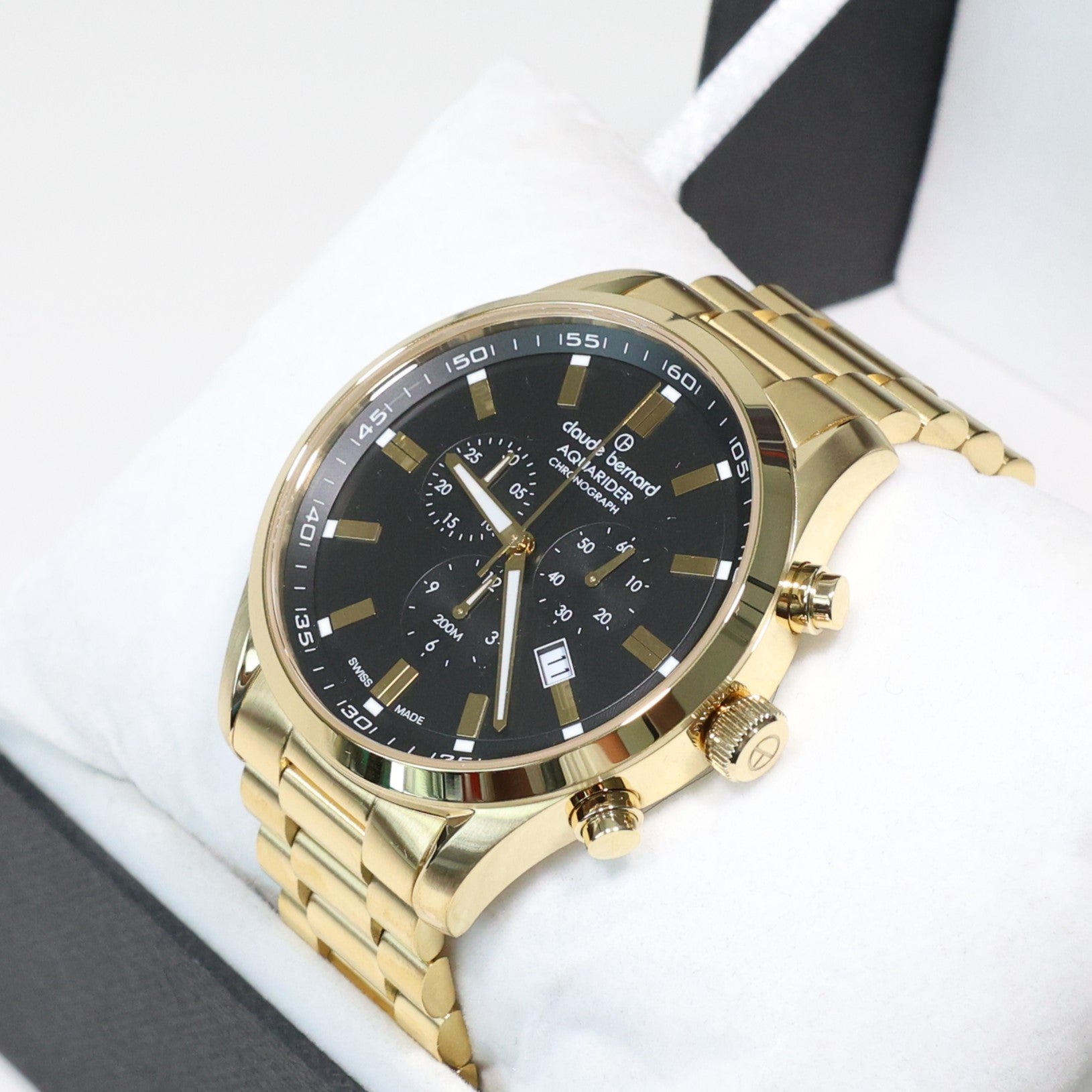 Claude Bernard Black Dial Gold Tone Men's Chronograph Watch 10222-37JM-NID