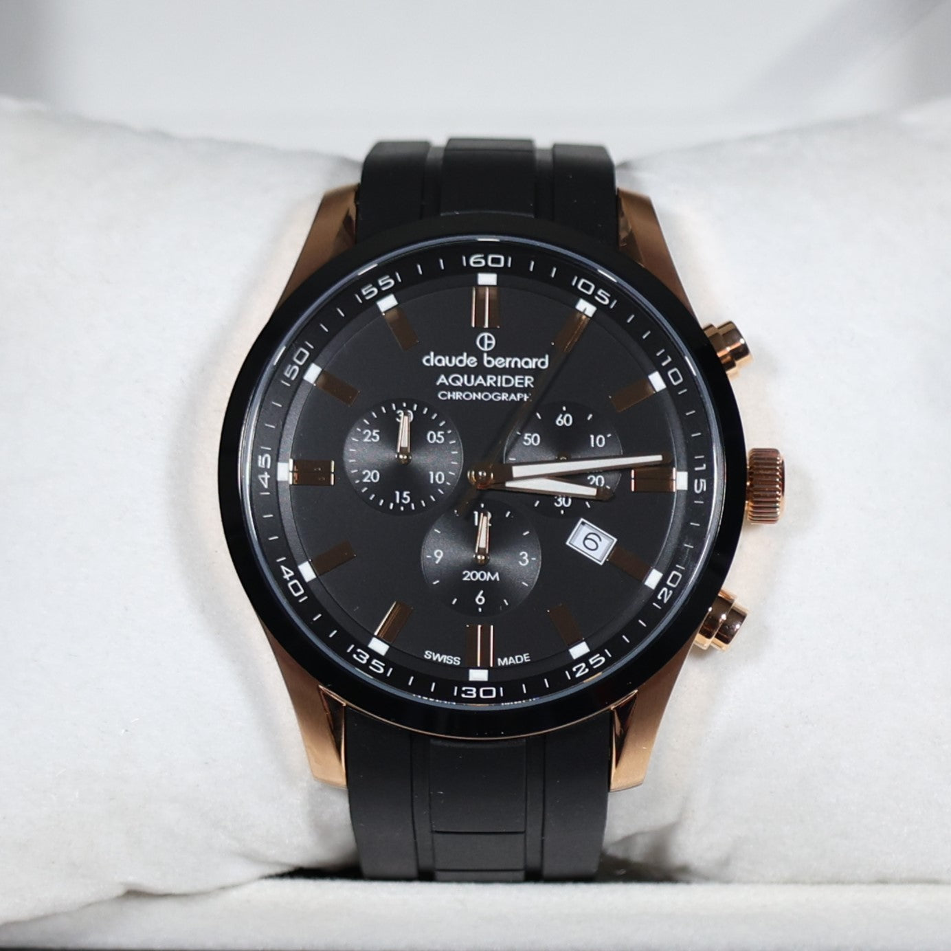 Claude Bernard Black Dial Rose Gold Tone Men's Chronograph Watch 10222-37RNCA-NIR