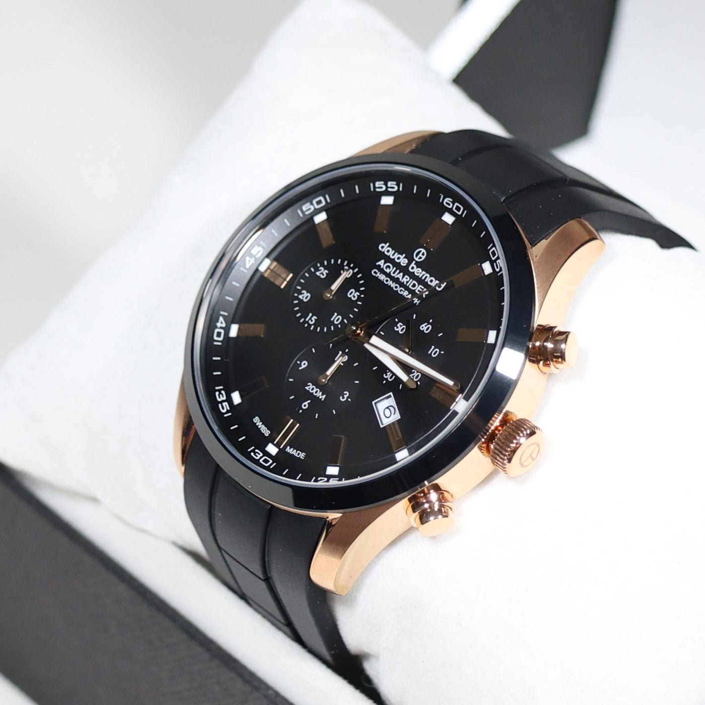 Claude Bernard Black Dial Rose Gold Tone Men's Chronograph Watch 10222-37RNCA-NIR