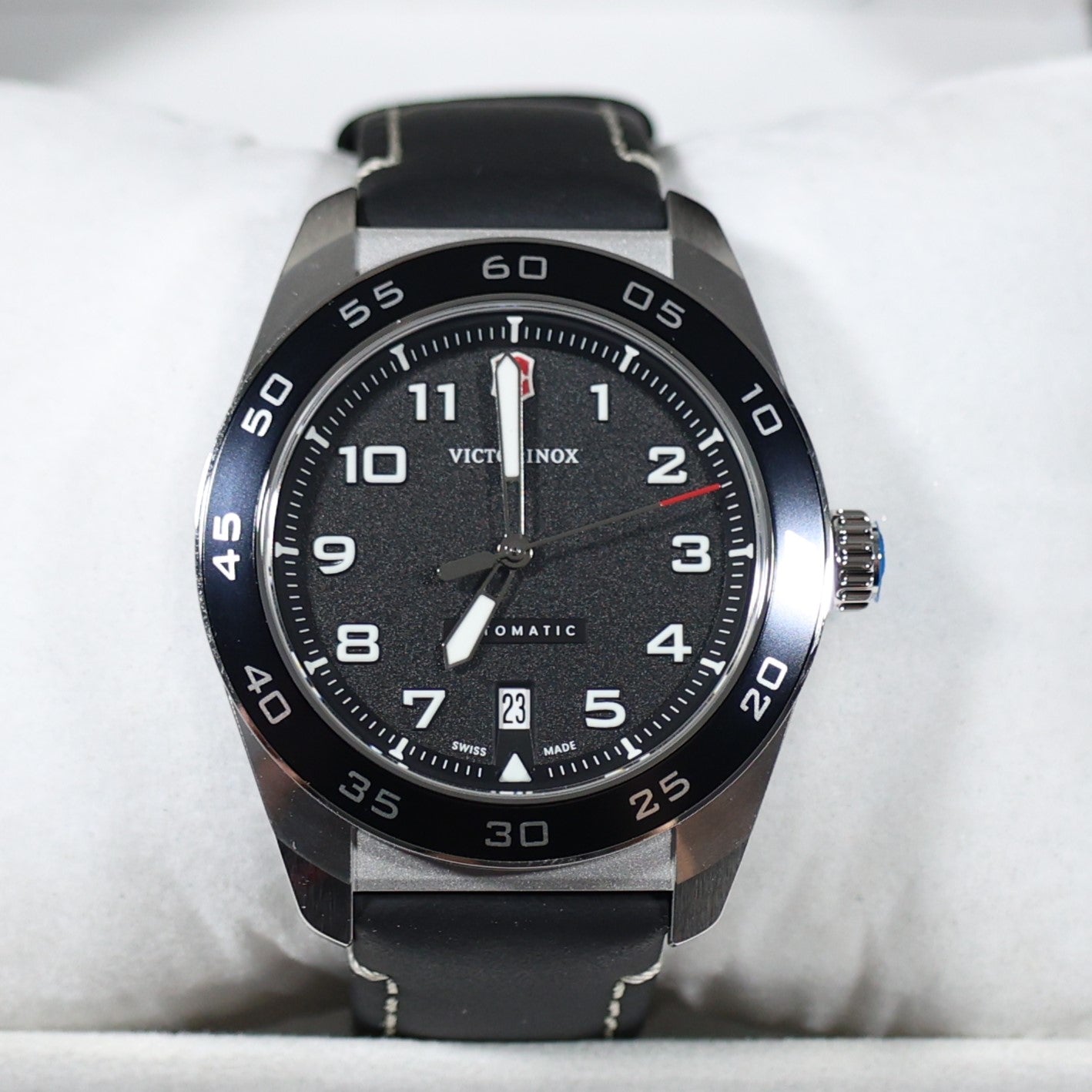 Victorinox Swiss Army Men's Automatic Black Dial Leather Strap Watch 242044