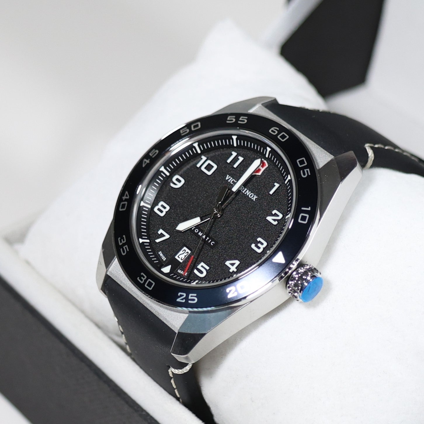 Victorinox Swiss Army Men's Automatic Black Dial Leather Strap Watch 242044