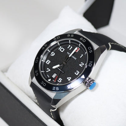 Victorinox Swiss Army Men's Automatic Black Dial Leather Strap Watch 242044