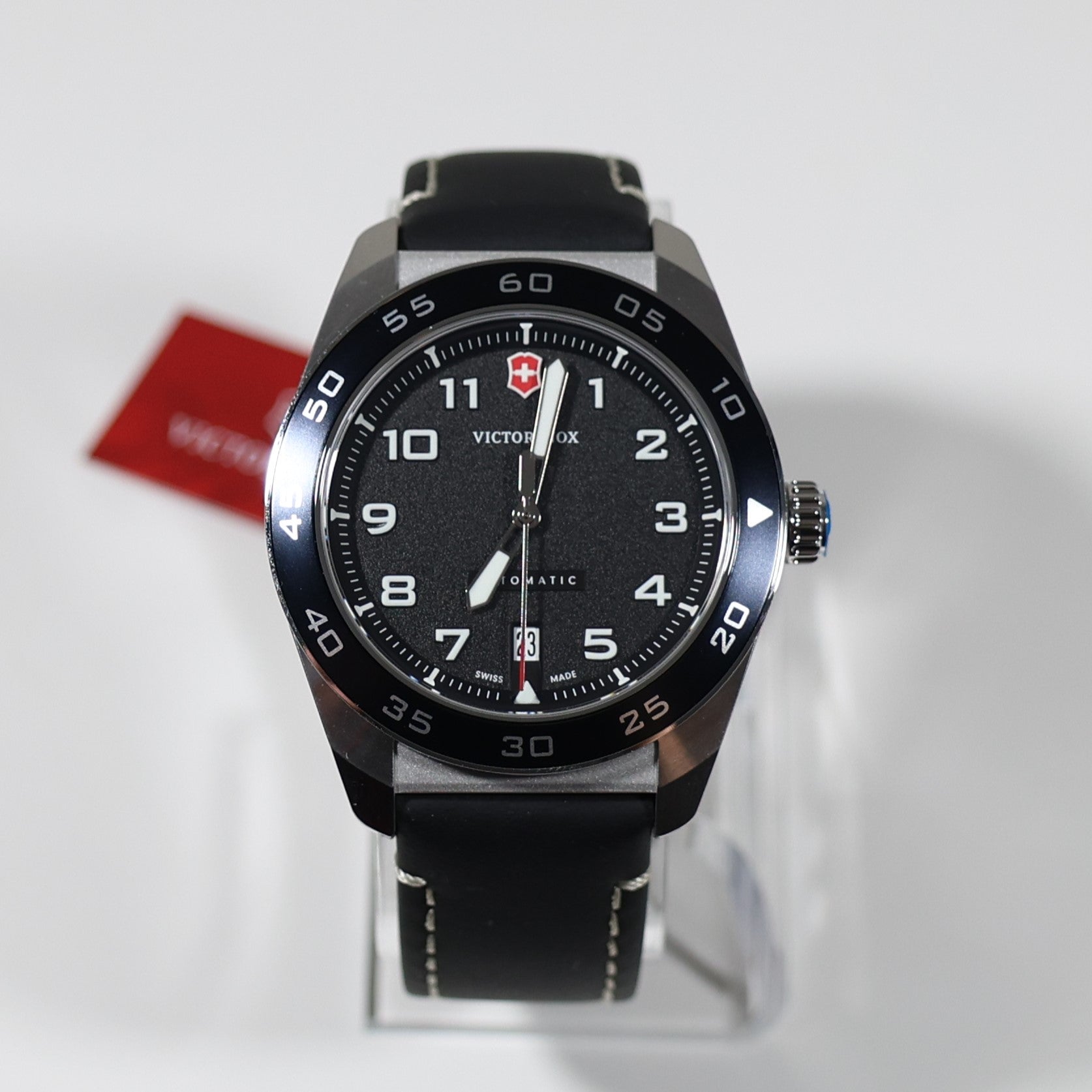 Victorinox Swiss Army Men's Automatic Black Dial Leather Strap Watch 242044