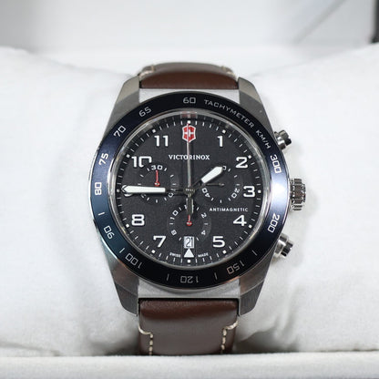 Victorinox Swiss Army Chrono Men's Black Dial Leather Strap Watch 242046