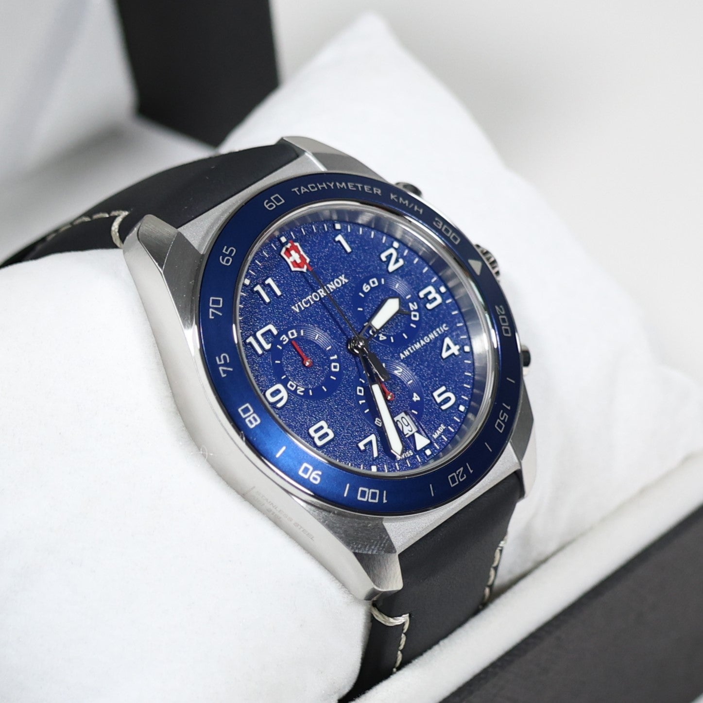 Victorinox Swiss Army Chrono Men's Blue Dial Leather Strap Watch 242047