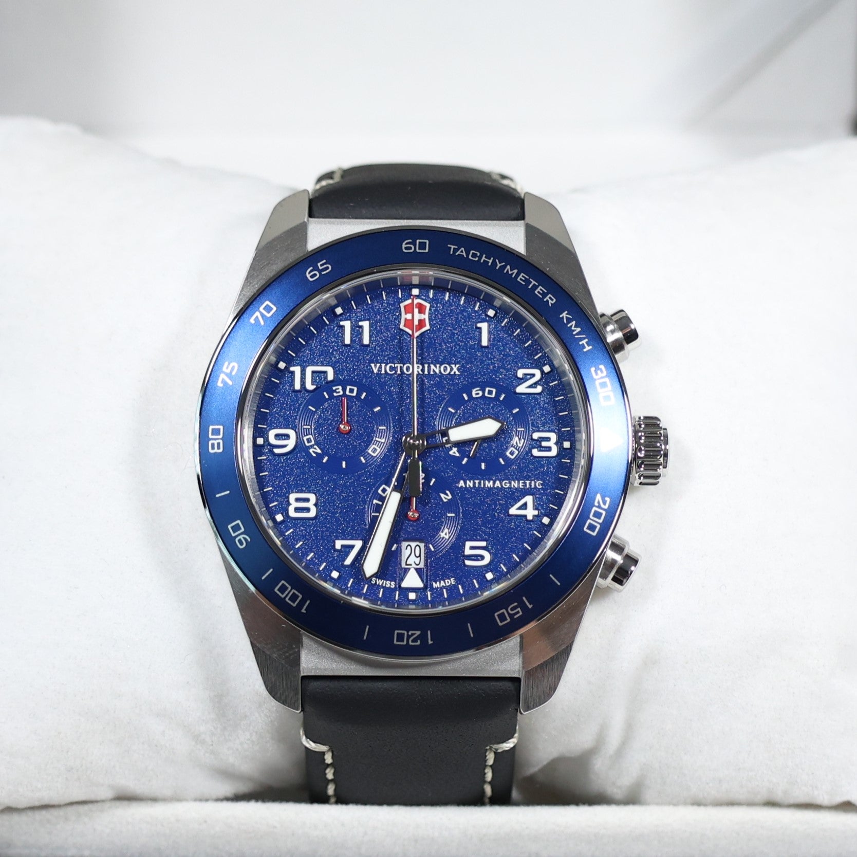 Victorinox Swiss Army Chrono Men's Blue Dial Leather Strap Watch 242047