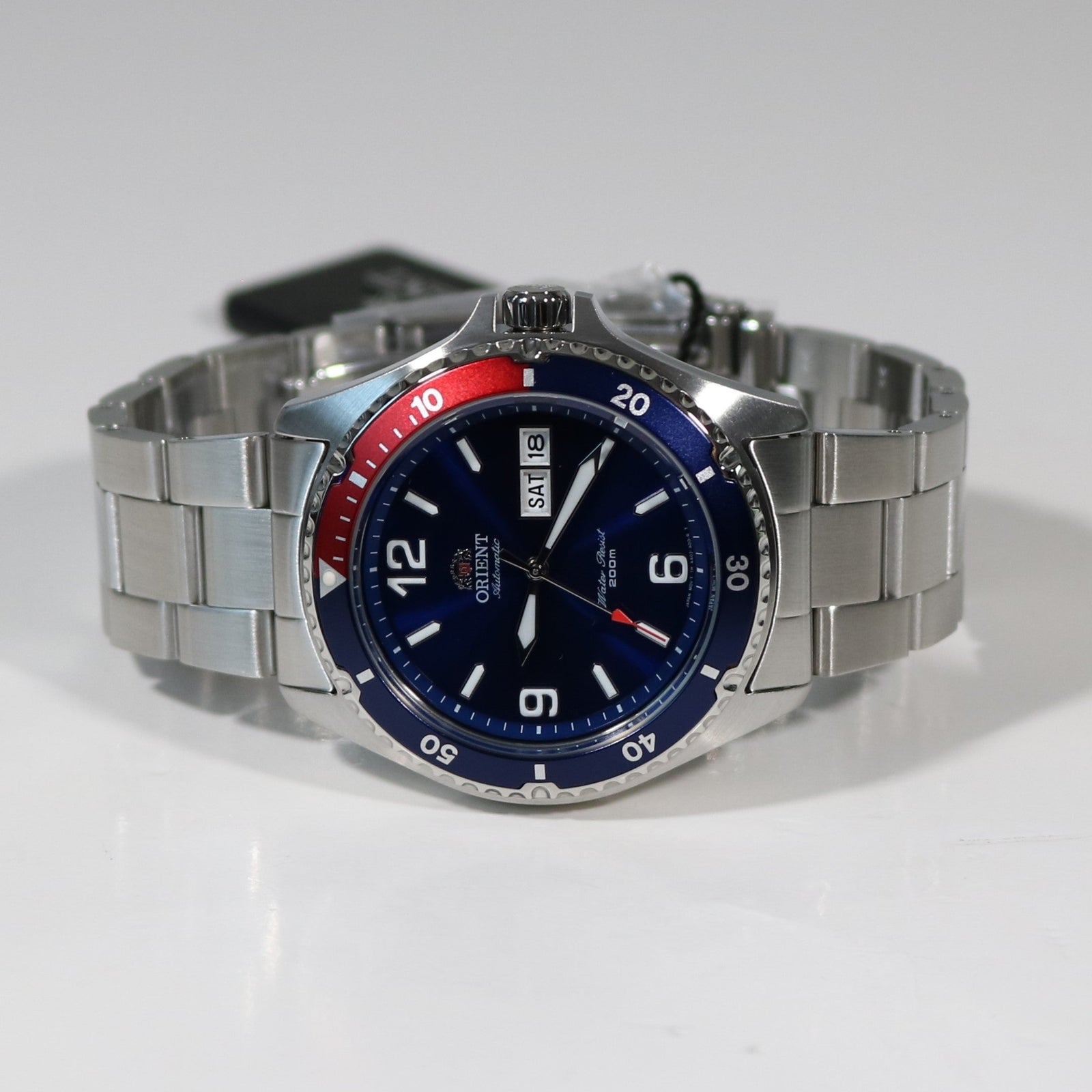 Orient Mako II automatic Men's Stainless Steel Red and Blue Bezel Watch FAA2009D