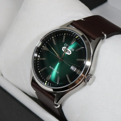 Citizen Men's C7 Series Automatic Green Dial Brown Leather Strap Watch NH8390-03