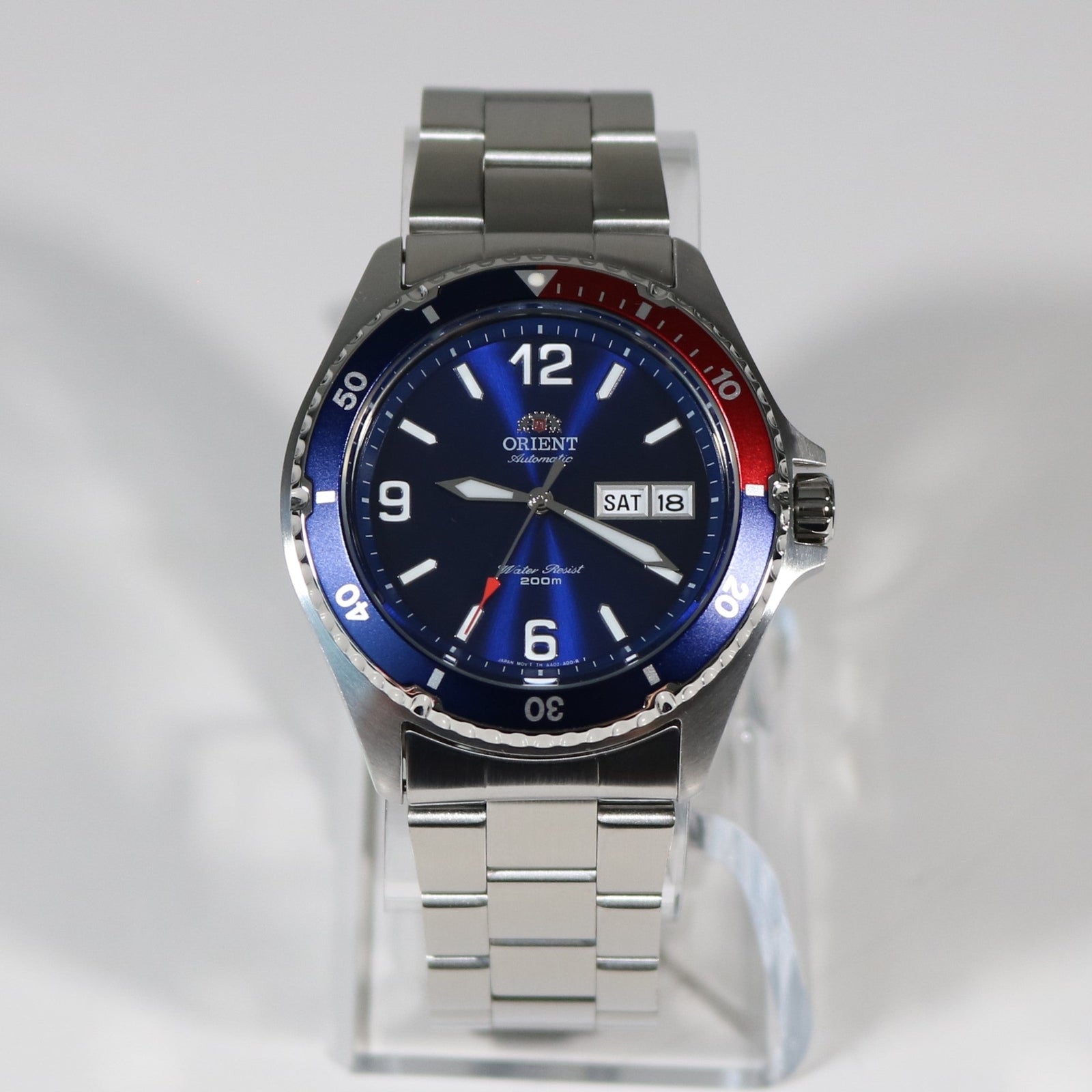 Orient Mako II automatic Men's Stainless Steel Red and Blue Bezel Watch FAA2009D
