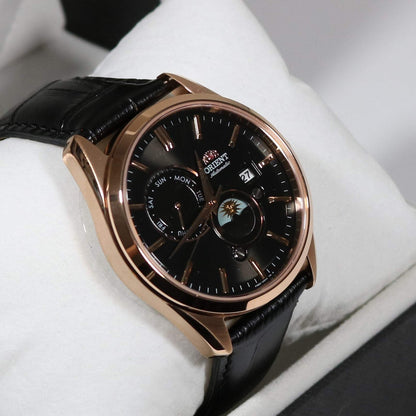Orient Sun and Moon Black Dial Men's Automatic Rose Gold Tone Watch RA-AK0309B30