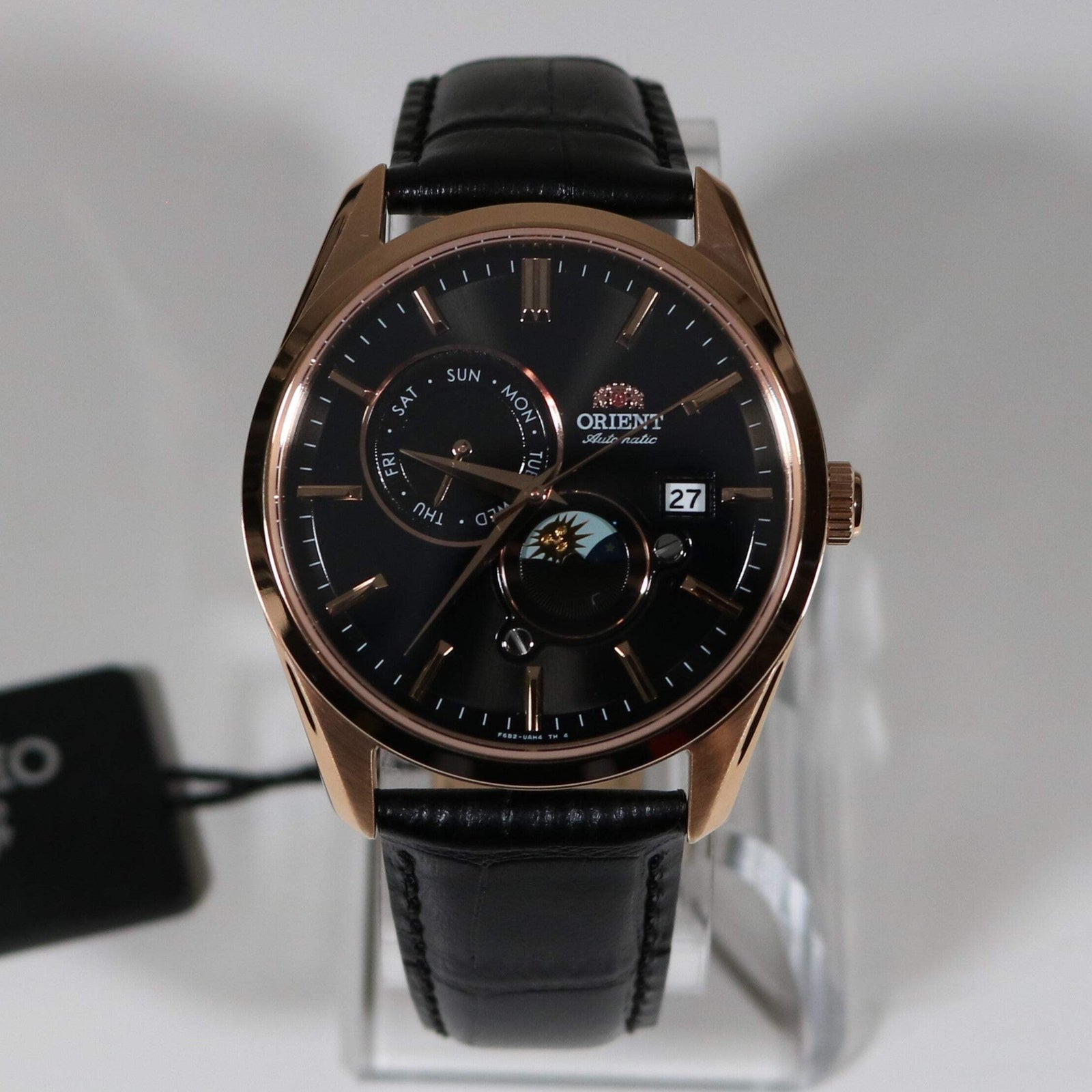 Orient Sun and Moon Black Dial Men's Automatic Rose Gold Tone Watch RA-AK0309B30