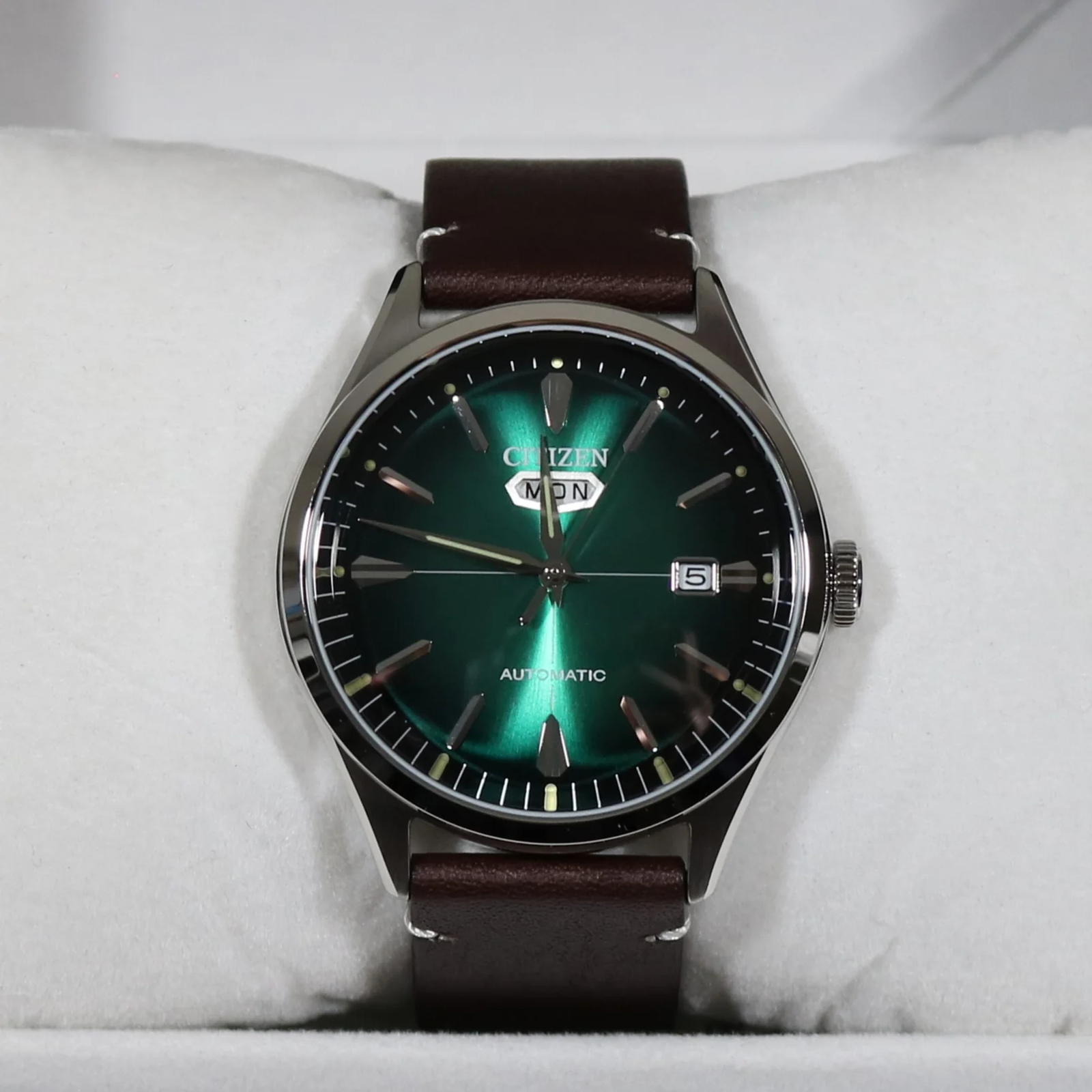 Citizen Men's C7 Series Automatic Green Dial Brown Leather Strap Watch NH8390-03