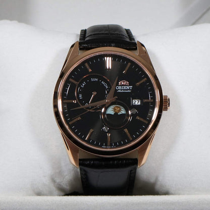 Orient Sun and Moon Black Dial Men's Automatic Rose Gold Tone Watch RA-AK0309B30