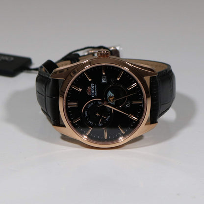 Orient Sun and Moon Black Dial Men's Automatic Rose Gold Tone Watch RA-AK0309B30