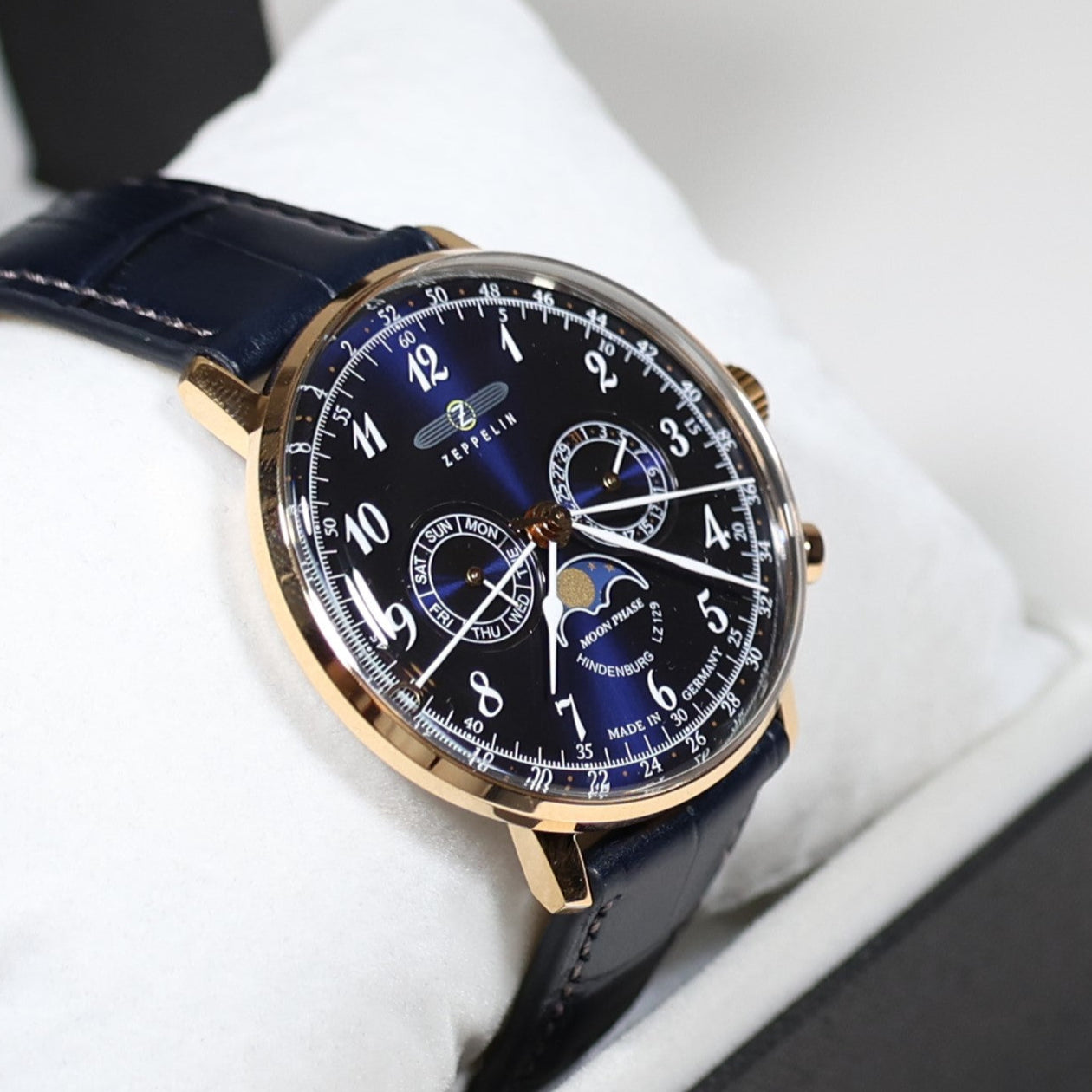 Zeppelin Hindenburg Rose Gold Tone Blue Dial Men's Watch 7038-3 LZ129