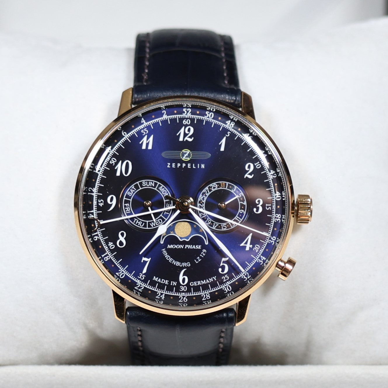 Zeppelin Hindenburg Rose Gold Tone Blue Dial Men's Watch 7038-3 LZ129