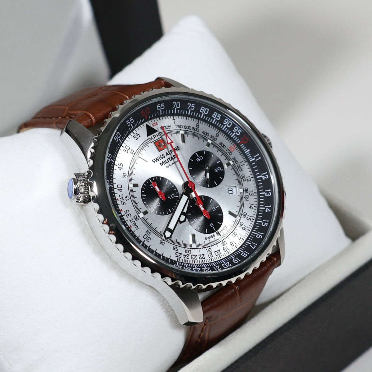 Swiss Alpine Military Silver Dial Stainless Steel Chronograph Watch 7078.9532