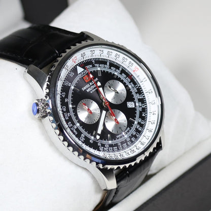 Swiss Alpine Military Black Dial Stainless Steel Chronograph Watch 7078.9537