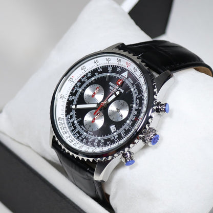 Swiss Alpine Military Black Dial Stainless Steel Chronograph Watch 7078.9537