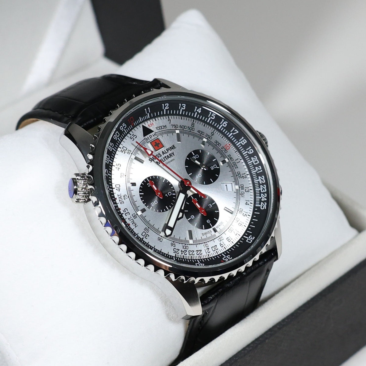 Swiss Alpine Military Silver Dial Stainless Steel Chronograph Watch 7078.9538
