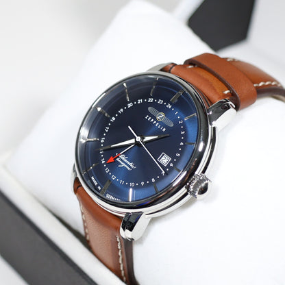Zeppelin Men's Blue Dial GMT Atlantic Brown Leather Strap Watch 8442-3