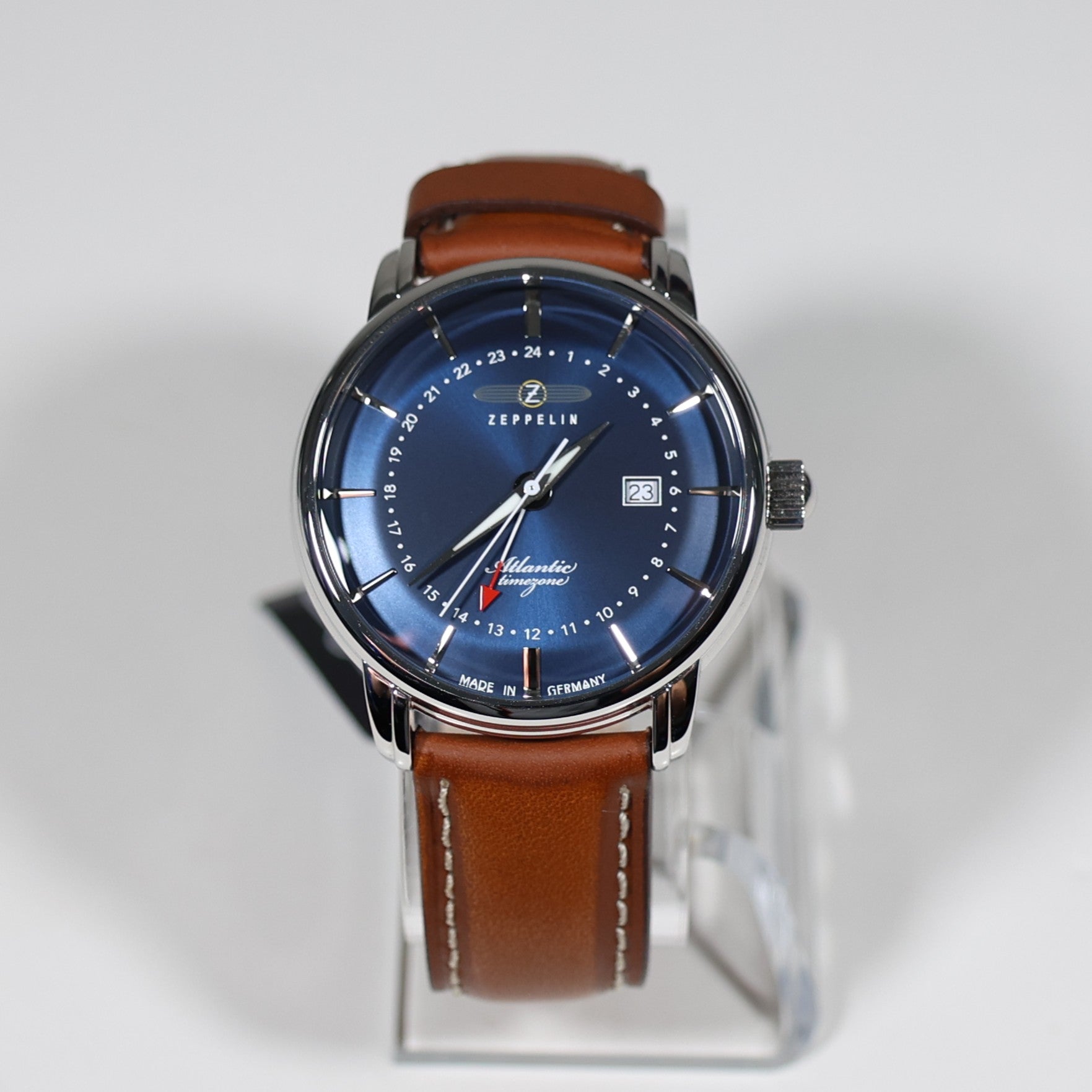 Zeppelin Men's Blue Dial GMT Atlantic Brown Leather Strap Watch 8442-3