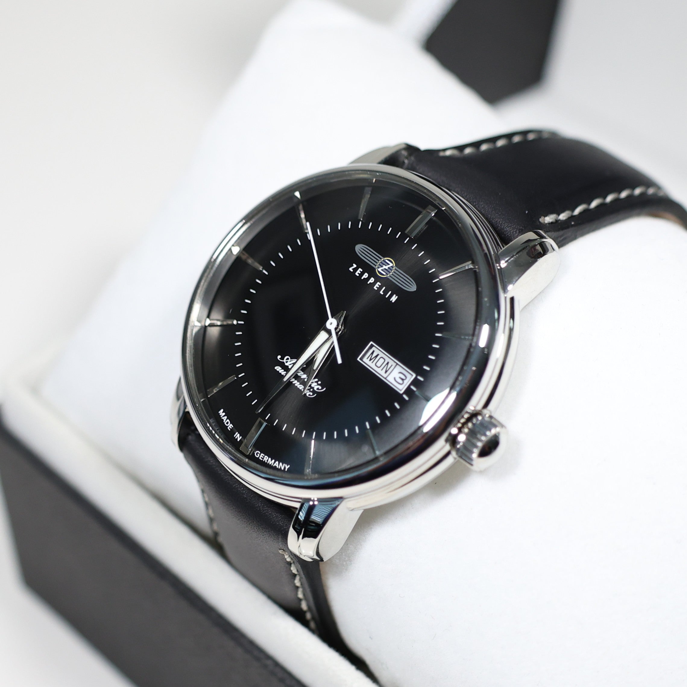 Zeppelin Atlantic Automatic Black Dial Black Leather Strap Men's Watch 8466-2