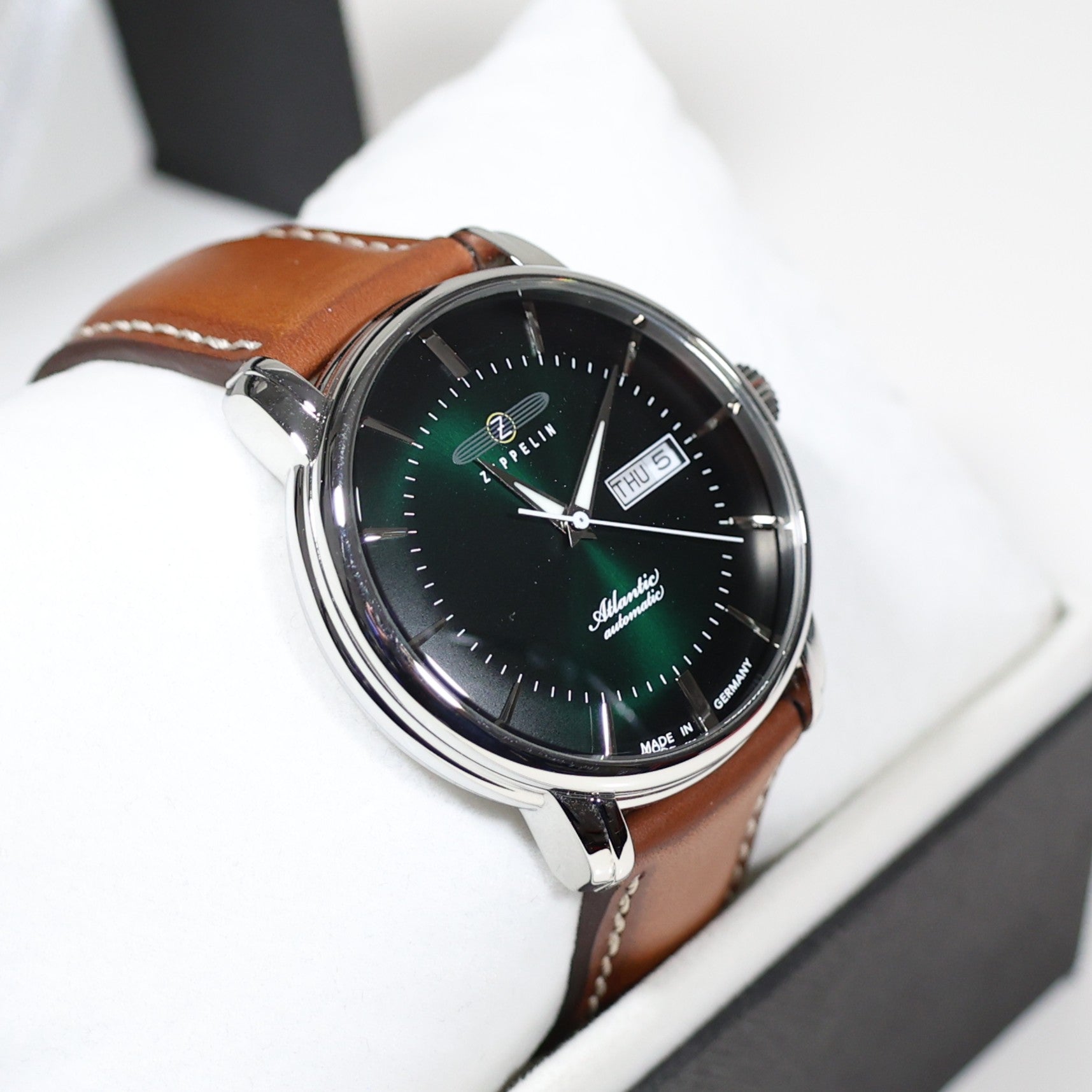 Zeppelin Atlantic Automatic Green Dial Black Leather Strap Men's Watch 8466-4 - Chronobuy