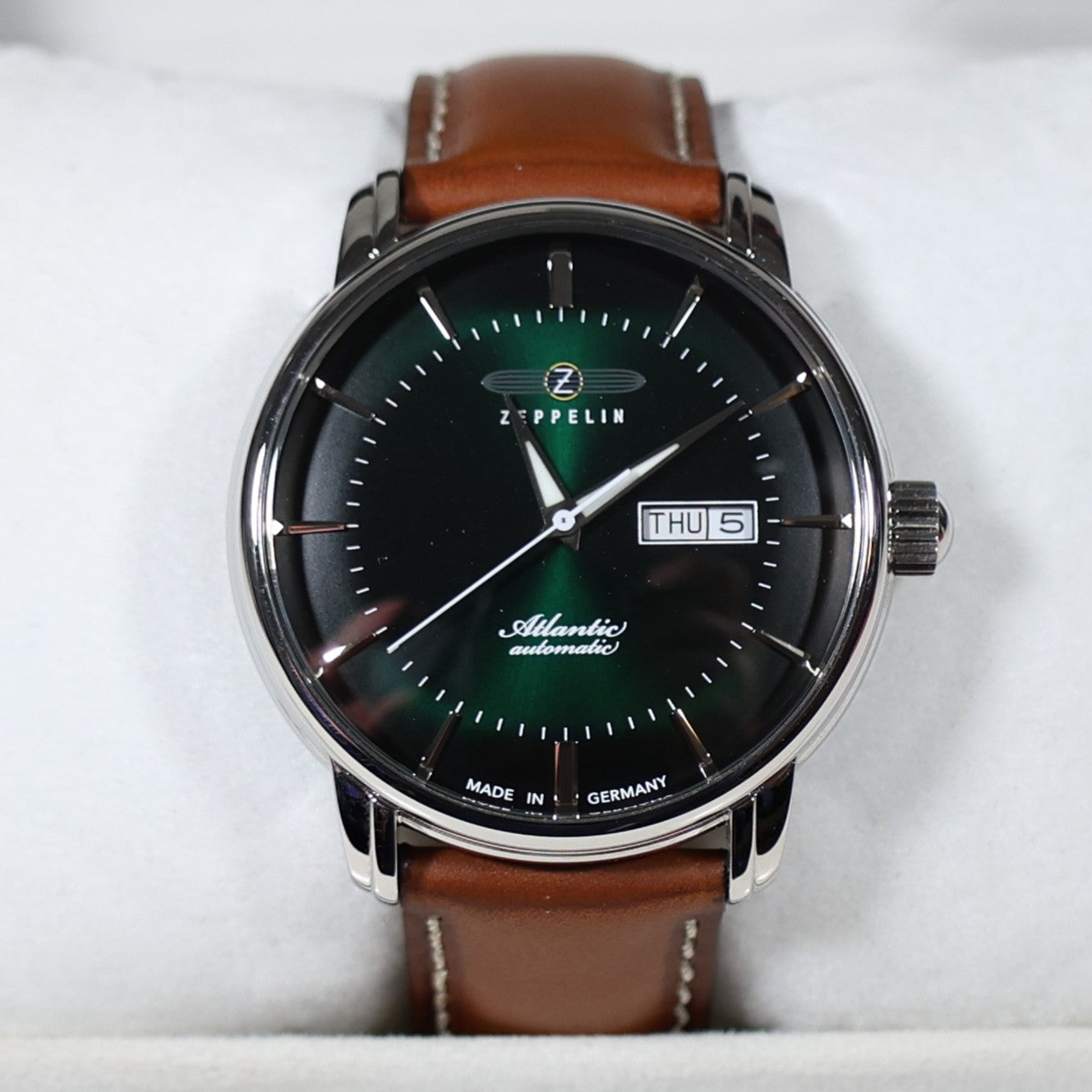 Zeppelin Atlantic Automatic Green Dial Black Leather Strap Men's Watch 8466-4 - Chronobuy