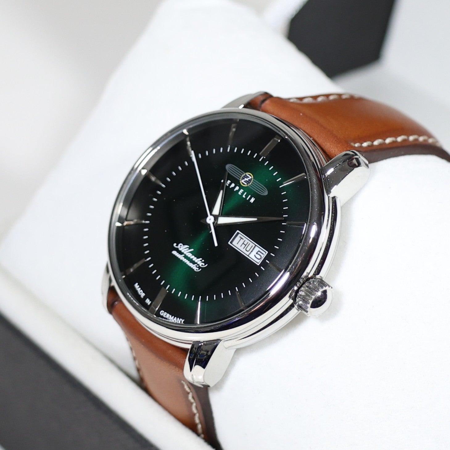 Zeppelin Atlantic Automatic Green Dial Black Leather Strap Men's Watch 8466-4 - Chronobuy