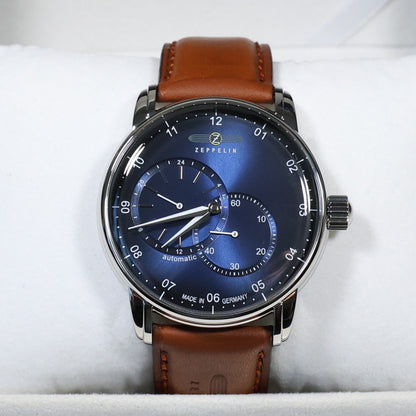 Zeppelin Captains Line Men's Automatic Blue Dial Brown Leather Strap Watch