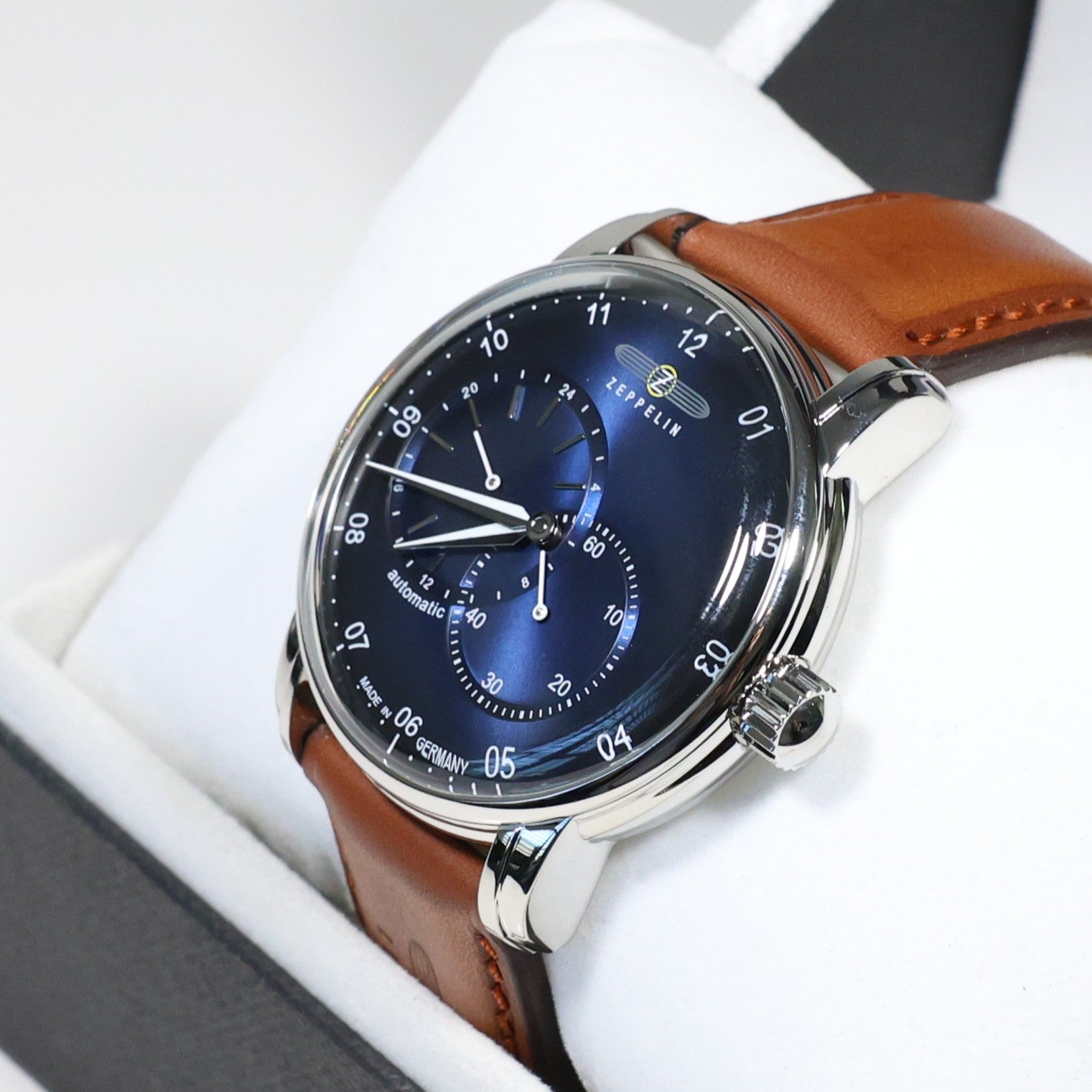 Zeppelin Captains Line Men's Automatic Blue Dial Brown Leather Strap Watch