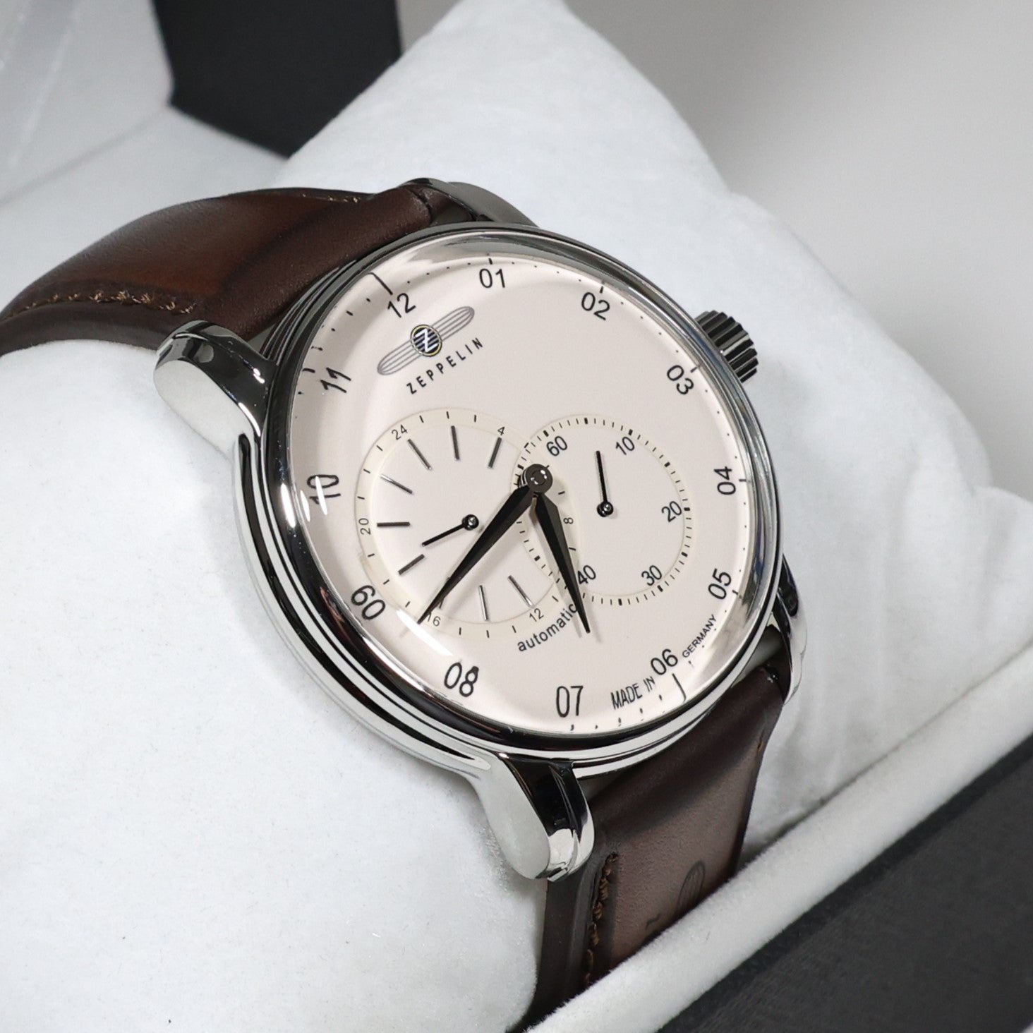 Zeppelin Captains Line Men's Automatic Cream Dial Brown Leather Strap Watch 8662-5