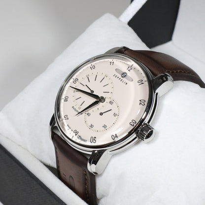 Zeppelin Captains Line Men's Automatic Cream Dial Brown Leather Strap Watch 8662-5