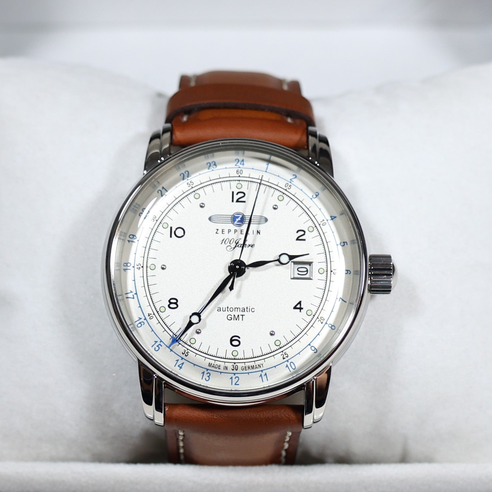 Zeppelin 100 Years ED.1 GMT Men's Stainless Steel Brown Leather Strap Watch 8666-1