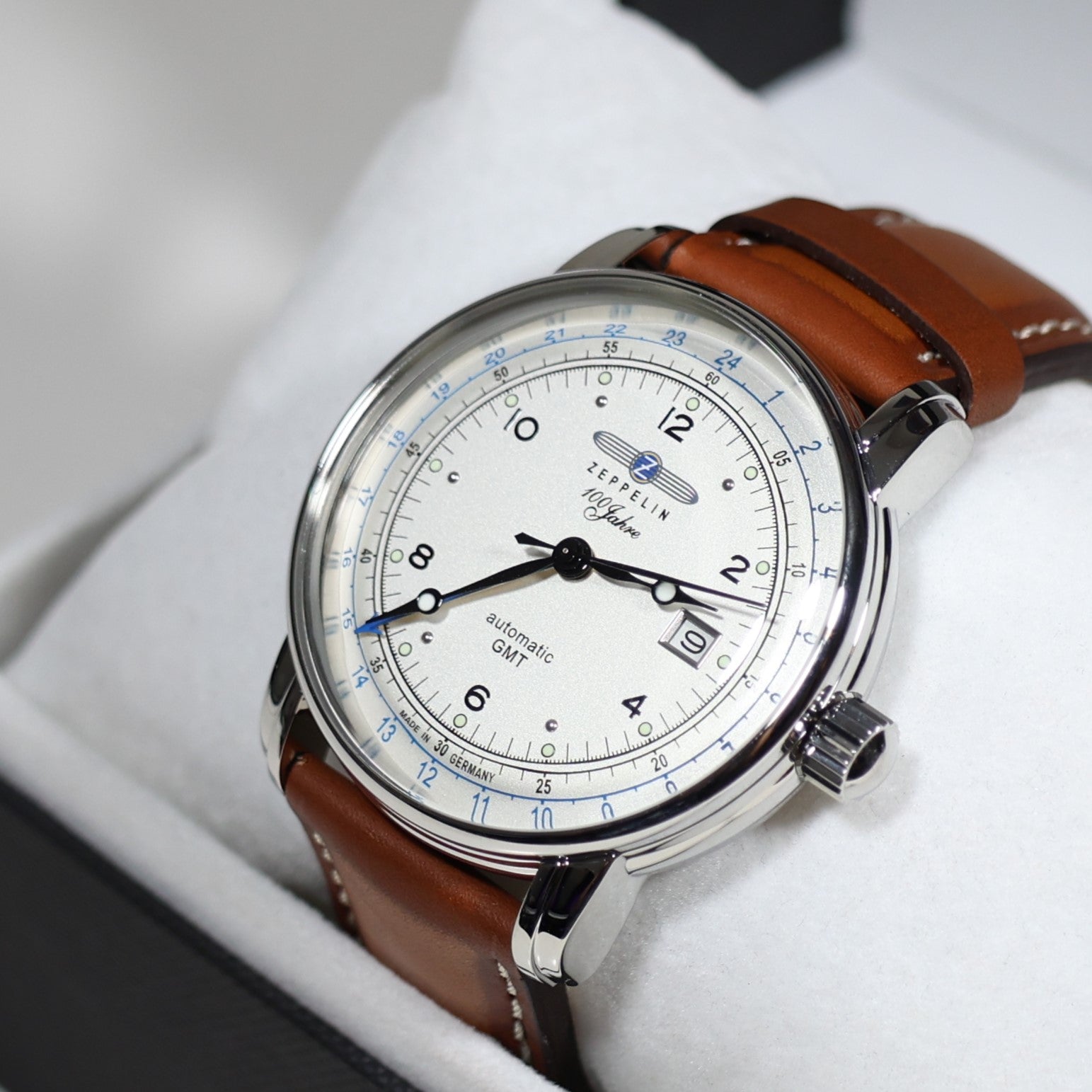 Zeppelin 100 Years ED.1 GMT Men's Stainless Steel Brown Leather Strap Watch 8666-1