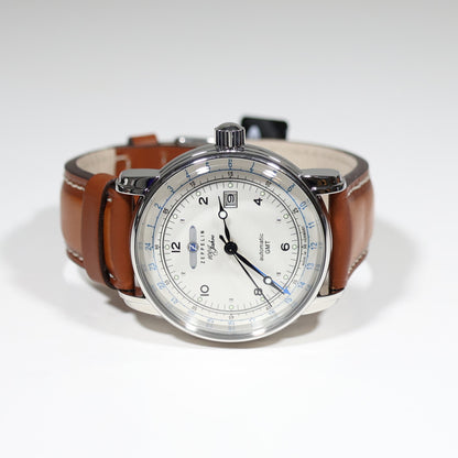 Zeppelin 100 Years ED.1 GMT Men's Stainless Steel Brown Leather Strap Watch 8666-1
