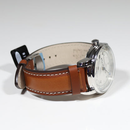Zeppelin 100 Years ED.1 GMT Men's Stainless Steel Brown Leather Strap Watch 8666-1