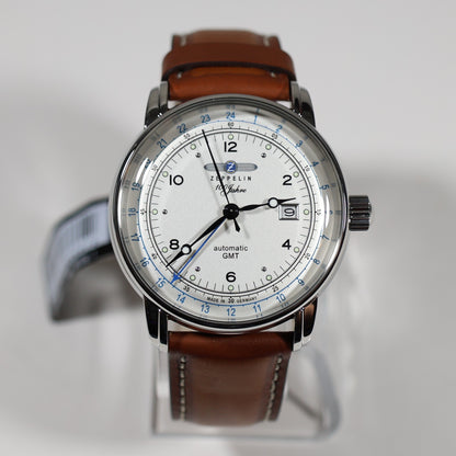 Zeppelin 100 Years ED.1 GMT Men's Stainless Steel Brown Leather Strap Watch 8666-1