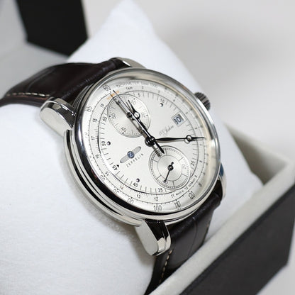 Zeppelin 8670-1 100 Years Men's Silver Dial Stainless Steel Leather Strap Watch