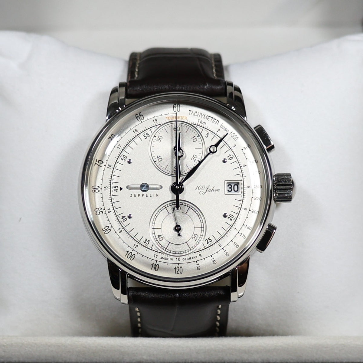 Zeppelin 8670-1 100 Years Men's Silver Dial Stainless Steel Leather Strap Watch
