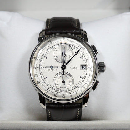 Zeppelin 8670-1 100 Years Men's Silver Dial Stainless Steel Leather Strap Watch