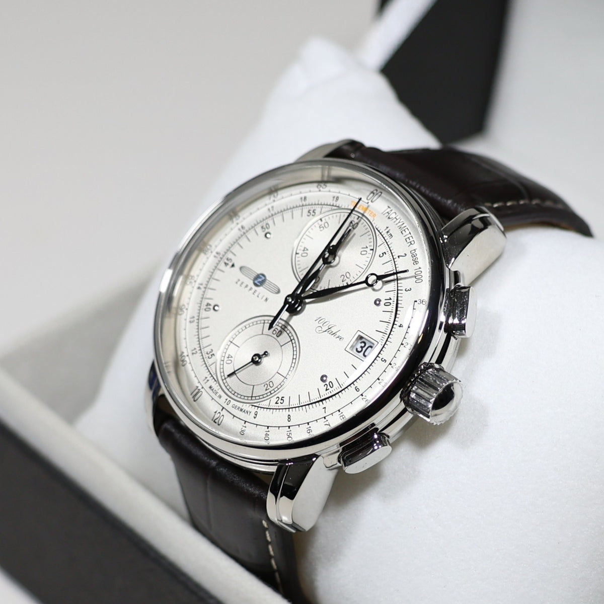 Zeppelin 8670-1 100 Years Men's Silver Dial Stainless Steel Leather Strap Watch