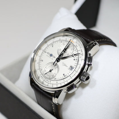 Zeppelin 8670-1 100 Years Men's Silver Dial Stainless Steel Leather Strap Watch